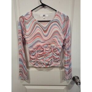 Juniors Madden NYC Sheer Corset Ruched Top Medium Pastels